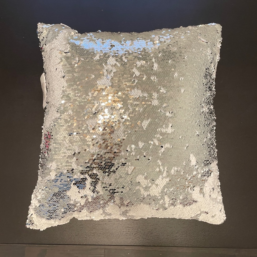 Reversible Silver/White Sequin Accent Pillow